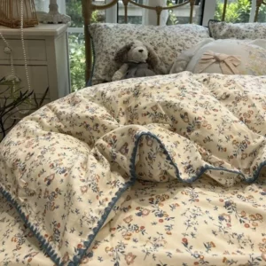 28 Colors Kawaii Cherry Bedding Set Soft Washed Cotton Bed Sheet Queen King Size Simple Quilt Cover Pillowcase Bed Linens - Image 3