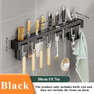 Stainless steel knife holder, multi-functional kitchen knife holder, wall-mounted knife holder with hook, non-hole mounting - Image 4