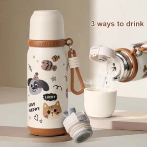 500ml Cute Cat Thermos Tumbler Kawaii Water Bottle Stainless Steel Thermal Cup With Straw Portable Coffee Tea Drinking Cup Gift - Image 1