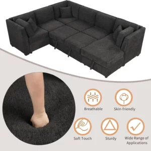 U-Shaped Large Sectional Sofa Pull Out Sofa Bed with USB Ports & Power Sockets, Sleeper Sofa Couch with Storage Chaise - Image 4