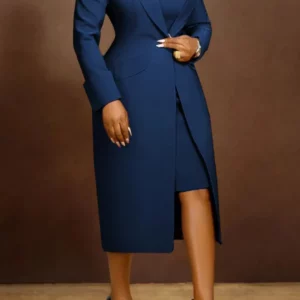 Elegant Office Lady Long Blazer with Dress 2 Pieces Sets Woman Clothing Fashion Work Business African Streetwear Outfits - Image 6