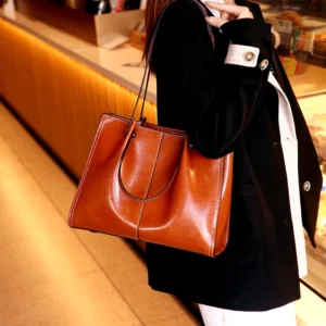 Luxury woman Shoulder bag soft leather large capacity square tote bag Vintage Fashionable cowhide Handbag Shopping underarm bags - Image 4
