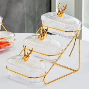 3d Design Serving Bowl Serving Tray Organizer Elegant 3-tier Dried Fruit Nut Display Tray with Stylish Elk Lid Nordic for Fruits - Image 3