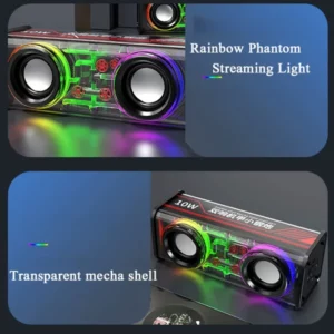 V8 Transparent Mecha Speakers Bluetooth 5.0 Wireless Double Bass Diaphragm Subwoofer Music TWS RGB Light Mini Party Loudspeaker - Image 3