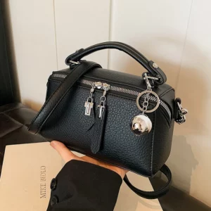 Classic Black Square Handbags for Women Autumn New Versatile Small Single Shoulder Crossbody Bags with Elegant Ball Pendant - Image 2