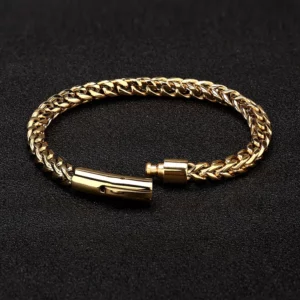 MKENDN Locomotive Men Punk Rock Bicycle Chain Bracelet 18k Gold Plated Stainless Steel Magnet Button Male Jewelry Gifts - Image 4