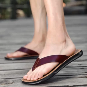 Size 38-47 New Italian Leather Flip-flops For Men Casual Cool Beach Summer Shoes Hotel Slippers Man Light Flats Luxe Men's Shoes - Image 6