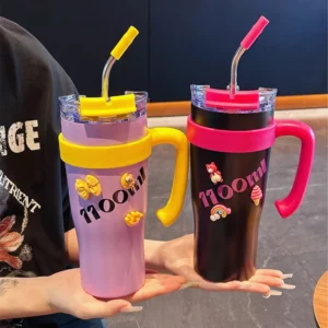 Kawaii Sainless Steel Tumbler For Coffee Car Mug Freeze Thermos 1100ml Cute Thermal Water Bottle With Straw Keep Cold Hot Cup - Image 1