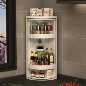 Kitchen Rotating Storage Rack Corner Shelf 360° Rotateable Household Layered Adjustable Shelf Organizer Spice Cans Bottle Holder - Image 6