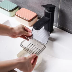 Double Layer Drain Dish Soap Box Portable Outdoor Travel Soap Case With Cover Shower Soap Holder Sponge Storage Plate - Image 5