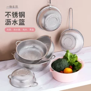 Stainless Steel Drain Basket Colander Fruit Rice Vegetable Washing Basket Strainer Drainer with Handle Kitchen Storage Tools - Image 3
