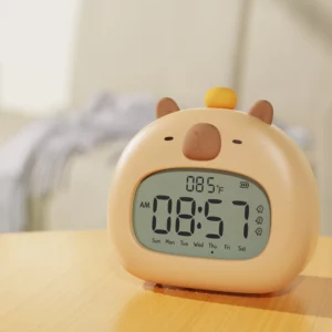 Bedside LED Clock Kids Alarm Clock Children's Sleep Trainier Temperature Display With Rechargeable Control Digital Cute Capybara - Image 6