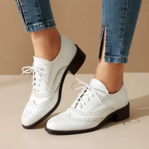 Autumn Spring Retro Oxford Shoes Women White lace up round toe Flats Brogues Office Female Derby Shoes Ladies British style - Image 2