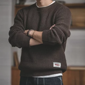 Maden Work Attire Retro Round Neck Thickened Autumn And Winter Sweater Amekaji Loose Knit Men's Clothing - Image 2