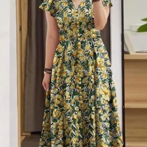 Elegant Women V Neck Short Sleeve Sundress Summer Dress 2024 ZANZEA Bohemain Floral Print Dresses Stylish Holiday Party Vestidos - Image 2