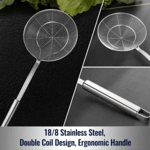 1 Stainless Steel Double Round Spoon, Reinforced and Thicker, Kitchen Restaurant Frying Fish Noodle Fishing Slag Isolation - Image 5
