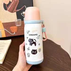500ml Cute Cat Thermos Tumbler Kawaii Water Bottle Stainless Steel Thermal Cup With Straw Portable Coffee Tea Drinking Cup Gift - Image 5