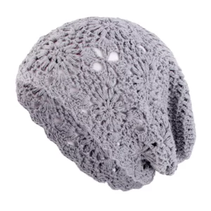New Women Handmade Crochet Slouchy Beanie Knit Hat Elegant Flower Hollow Out Breathable Skull Cap Elastic Beanies Chemo Cap - Image 5