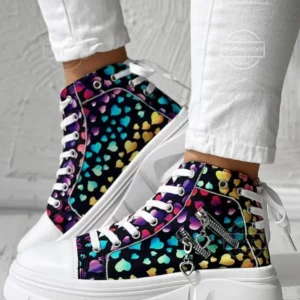 Sneakers Women's Zipper Design Eyelet Platform Canvas Ladies Casual Shoes High Top Sneakers Lace Up Platform Sport Shoes Tennis - Image 4