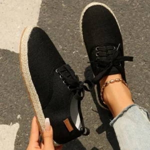 Breathable Linen Casual Flat Shoes Woman Espadrilles Loafers Ladies Comfy Houndstooth Print Canvas Zapatos Soft Driving Footwear - Image 3