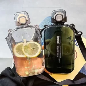 Flat Square Transparent Water Bottle Portable Travel Canteen with Adjustable Strap Elegant Slim Bottle for Sport Camping - Image 3