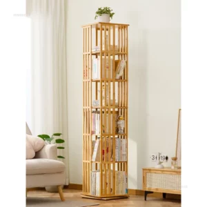 Chinese Simple Bookcase for Study 360° Rotating Layered Storage Bookcases Creative Bamboo Rotating Bookcase for Living Room - Image 2