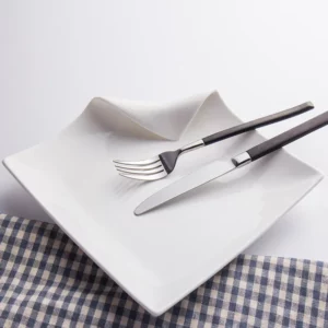 Creative Restaurant Kitchen Tableware Set Square Shaped Solid Color Moon Plate White Western Steak Plate Dinner Plates Set - Image 2