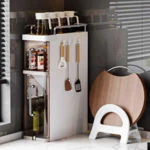 2/3 Layer Kitchen Organization Storage Box Utensil Rack Pull-Out Efficient Locker With Hooks Wheels Integrated Slim Cabinet ﻿ - Image 2
