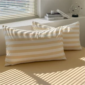 Washed Cotton Double Yarn Crepe Striped Quilt Set 3-4 Pillowcase with Sheet Bedding Cover Supplies 200x230 220x240 Skin Friendly - Image 3