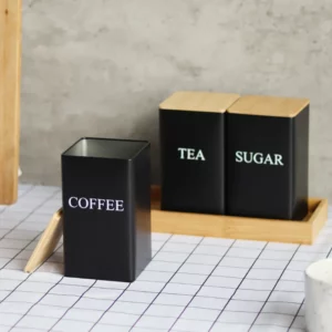 Creative Simple Bamboo Cover Iron Tea Storage Box Snack Storage Jar Coffee Bean Glass Jar Display Square Jar - Image 2