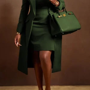 Elegant Office Lady Long Blazer with Dress 2 Pieces Sets Woman Clothing Fashion Work Business African Streetwear Outfits - Image 5
