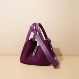 High-end Suede Leather Shoulder Bag Cowhide Basket Handbag Simple Commuter Versatile Crossbody Bags 2024 New Designer Brand - Image 4