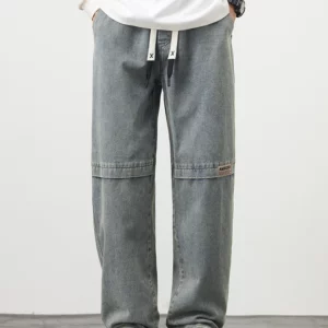 2024 New Retro Blue Men's Jeans Large Size String Banding Wide Leg Denim Pants Cotton Casual Straight Jean Trousers 6XL 7XL 8XL - Image 2