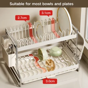Kitchen Rust-Proof Dish Drying Rack Desktop Dishes Bowls Plate Cutlery Pot Lid Rack Organizer 2-Tier Compact Kitchen Dish Shelf - Image 6