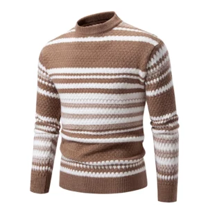New Autumn Winter Men's Mock Neck Knit Pullovers Fashion Striped Slim Fit Knitted Sweater Men Casual Warm Pullover Knitwear Man - Image 5