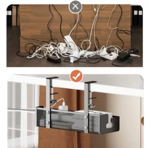 Desk Cord Storage rack No Drill Setup Under Desk Cable Organizer Metal Mesh Cable Management box High Load-Bearing Wire Holder - Image 2