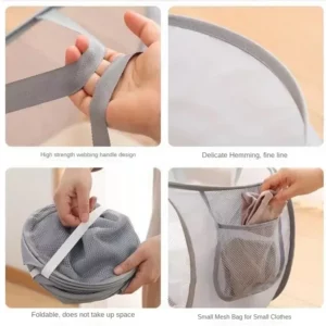 Durable Collapsible Laundry Basket, Mesh Pop Up Laundry Hamper With Side Pocket, Foldable Clothes Storage Hamper With Reinforced - Image 3