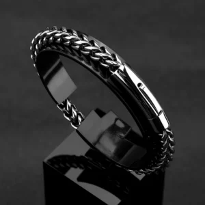 MKENDN Locomotive Men Punk Rock Bicycle Chain Bracelet 18k Gold Plated Stainless Steel Magnet Button Male Jewelry Gifts - Image 3