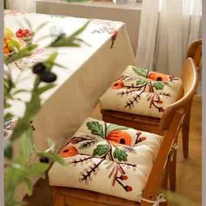 Embroidery Plant Floral Pattern American Countryside Style Floor Seat Cushions Breathable Beige Color Dining Chair Cover Cushion - Image 5