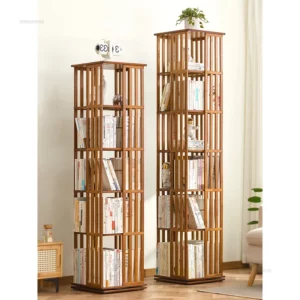 Chinese Simple Bookcase for Study 360° Rotating Layered Storage Bookcases Creative Bamboo Rotating Bookcase for Living Room - Image 5