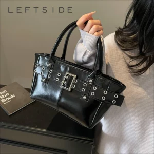 LEFTSIDE PU Leather Small square Tote Bags Lady Shoulder Bag for Women 2025 Spring Y2K Crossbody Bags Retro Handbags and Purses - Image 1