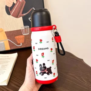 500ml Cute Cat Thermos Tumbler Kawaii Water Bottle Stainless Steel Thermal Cup With Straw Portable Coffee Tea Drinking Cup Gift - Image 3