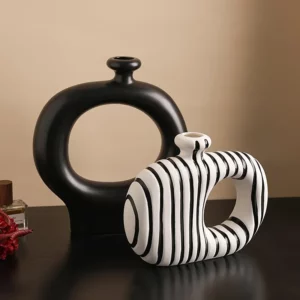 Black White Stripes Ceramic Vase Porcelain Hydroponics Utensils Desk Decoration Flower Arrangement Floral Room Aesthetic Decor - Image 2