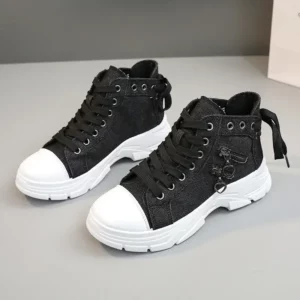2024 New Women Sneakers High Top Female Denim Canvas Sneakers Woman Girls Students Canvas Shoes for Women Lace Up Platform Shoes - Image 4