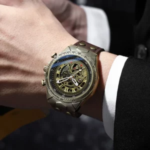 UTHAI Retro Men Watch Business Waterproof Bronze Automatic Mechanical Machine Watch Leather Strap Male Fashion Clock Wristwatch - Image 3