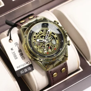 UTHAI Retro Men Watch Business Waterproof Bronze Automatic Mechanical Machine Watch Leather Strap Male Fashion Clock Wristwatch - Image 1