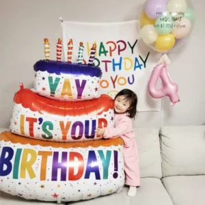 3-Layer Large Cake Balloons Happy Birthday Cartoon Bear Cake Foil Balloons for Kids Birthday Party Decoration Props Ballon Toys - Image 2