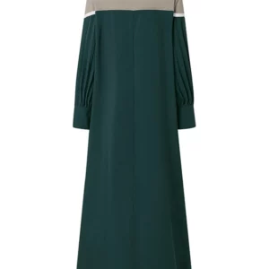ZANZEA Color-Block Hijab O Neck Pleated Vestidos Muslim Women Long Sleeve Trendy Plisse Patchwork Abaya Robe Islamic Maxi Dress - Image 5