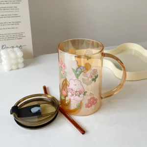 Cute Bunny Glass Cup With Lid Straw Kawaii Coffee Mugs Big Milk Beer Wine Drinking Glasses Korean Water Juice Cup Drinkware Gift - Image 6