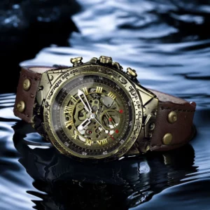 UTHAI Retro Men Watch Business Waterproof Bronze Automatic Mechanical Machine Watch Leather Strap Male Fashion Clock Wristwatch - Image 4